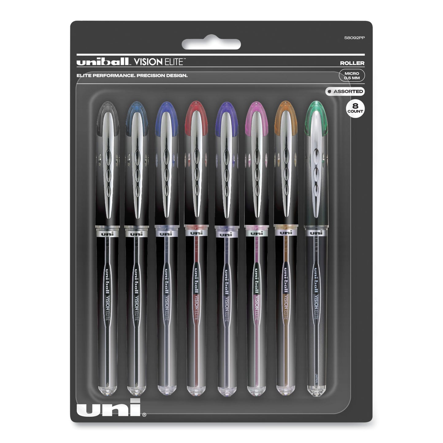 uni-ball VISION ELITE Hybrid Gel Pen, Stick, Fine 0.5 mm, Assorted Ink and Barrel Colors (58092PP)