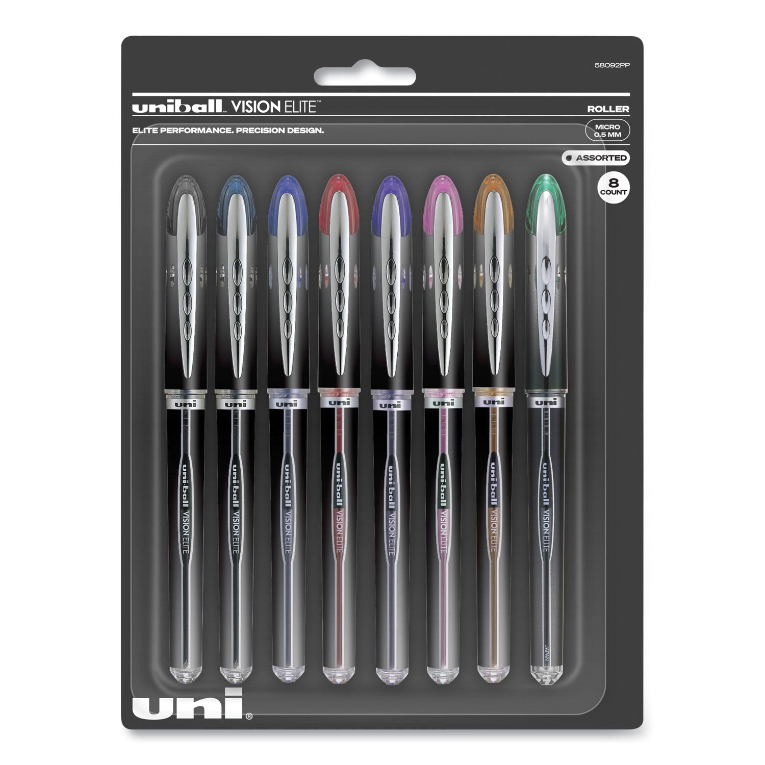 uni-ball VISION ELITE Hybrid Gel Pen, Stick, Fine 0.5 mm, Assorted Ink and Barrel Colors (58092PP)