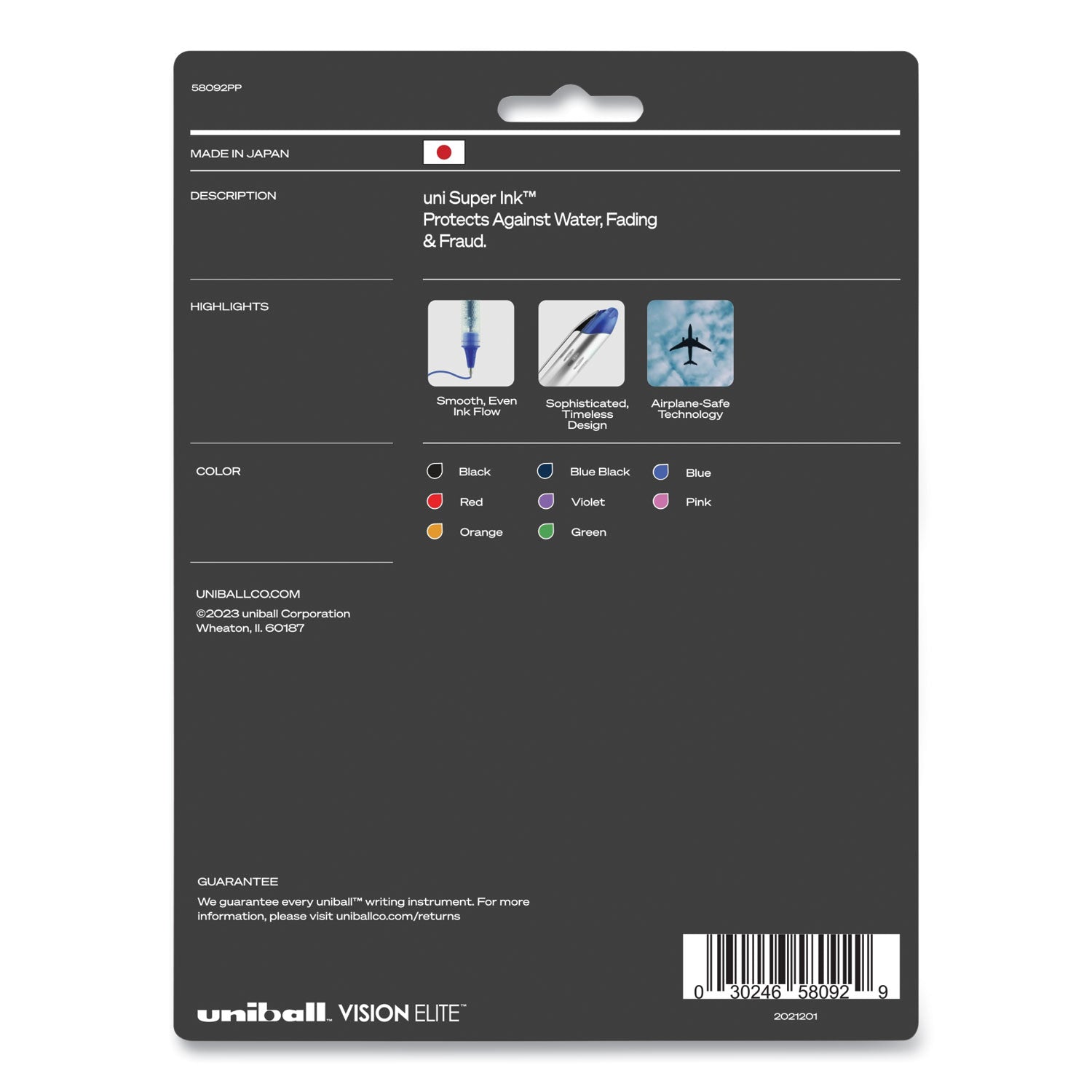 uni-ball VISION ELITE Hybrid Gel Pen, Stick, Fine 0.5 mm, Assorted Ink and Barrel Colors (58092PP)