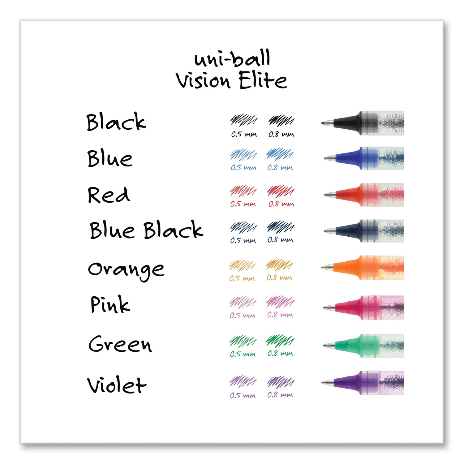 uni-ball VISION ELITE Hybrid Gel Pen, Stick, Fine 0.5 mm, Assorted Ink and Barrel Colors (58092PP)