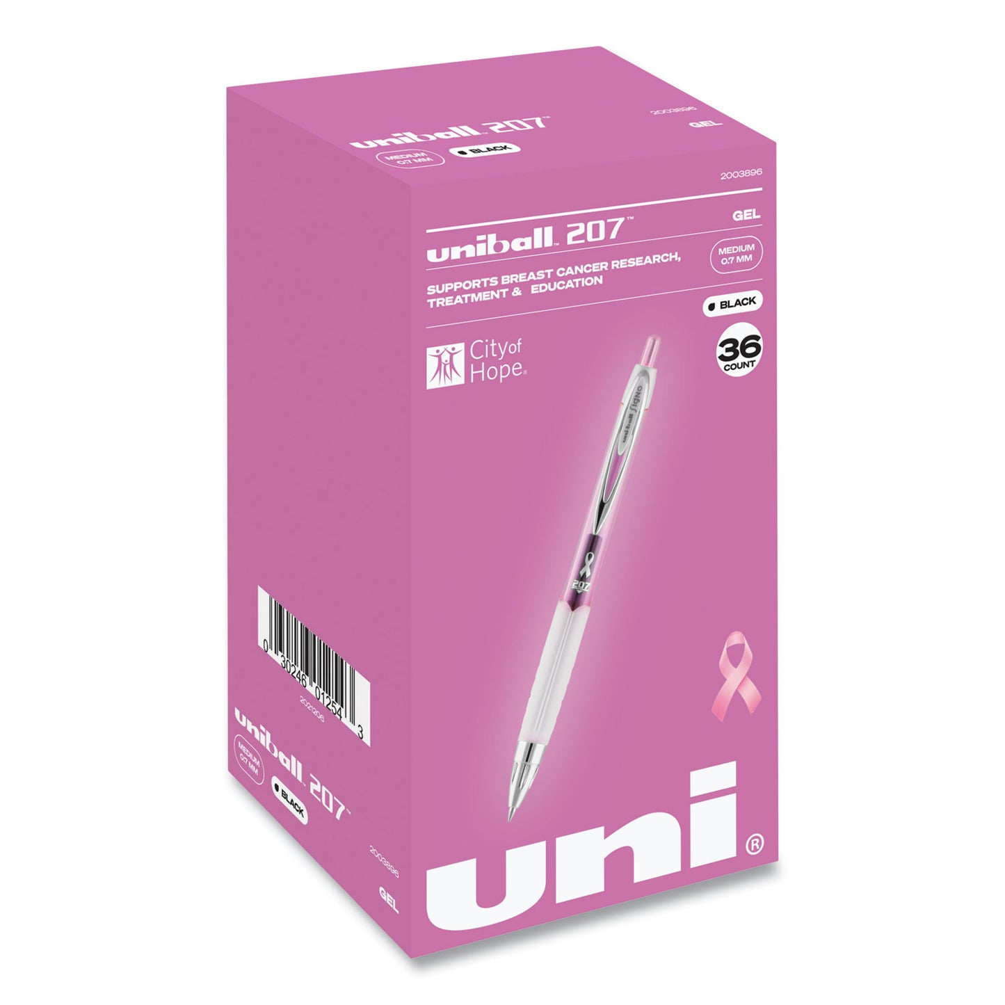 uni-ball 207 Office Pack Gel Pen, Retractable, Medium 0.7 mm, Black Ink, Pink/Translucent White Barrel, 36/Pack (2003896)