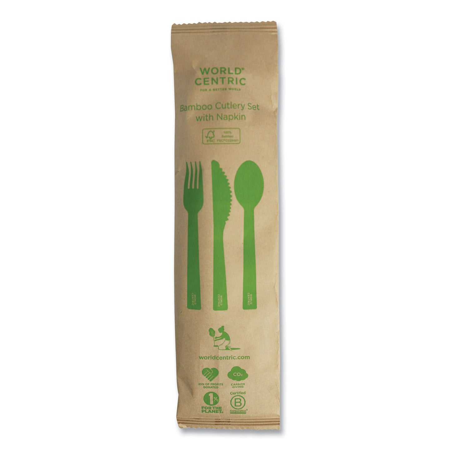World Centric Bamboo Cutlery, Knife/Fork/Spoon/Napkin, 6.7", Natural, 250/Carton (ASBBTN)