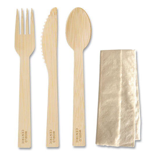 World Centric Bamboo Cutlery, Knife/Fork/Spoon/Napkin, 6.7", Natural, 250/Carton (ASBBTN)