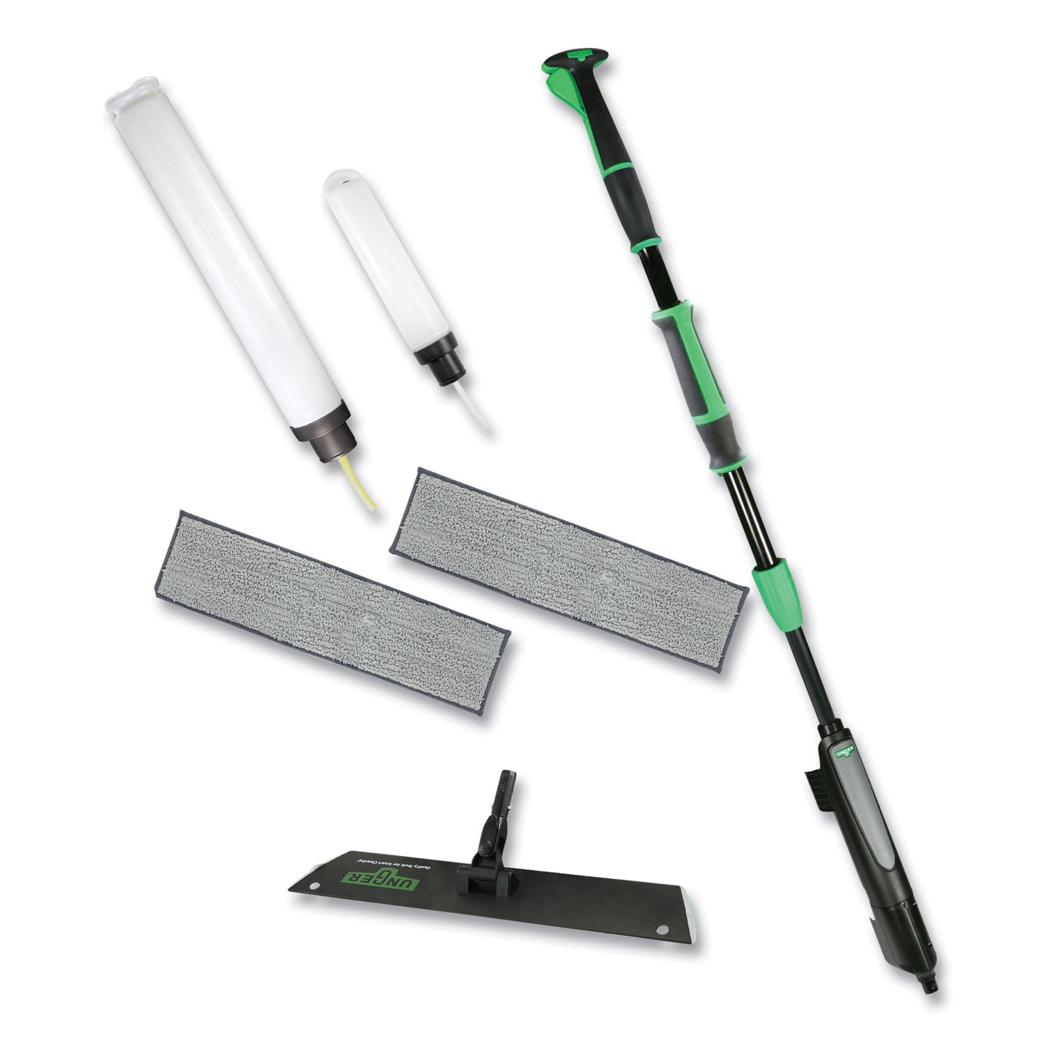 Unger Excella Floor Cleaning Kit, 20" Gray Microfiber Head, 48" to 65" Black/Green Handle (EFKT8)