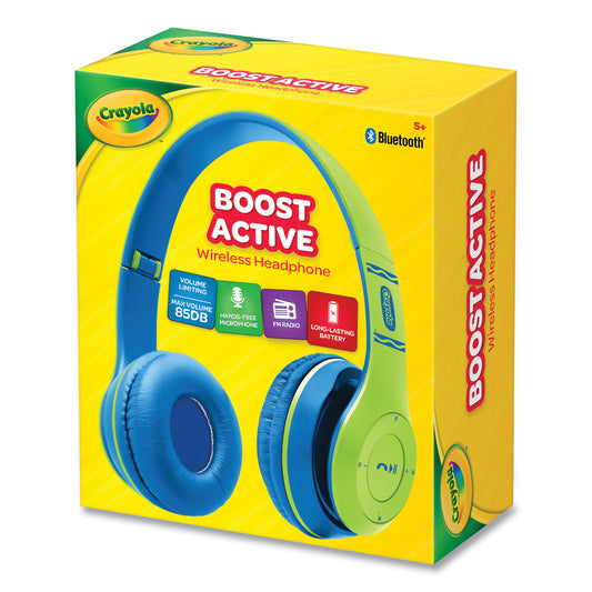 Crayola Boost Active Wireless Headphones, Green/Blue (CHPBT348GRN)