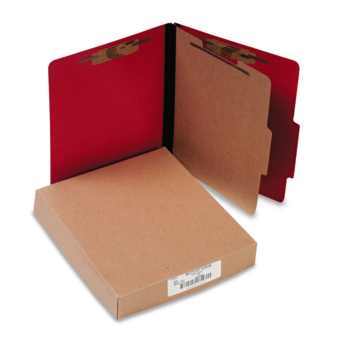 Acco ColorLife PRESSTEX Classification Folders, 2" Expansion, 1 Divider, 4 Fasteners, Letter Size, Executive Red Exterior, 10/Box (15649)