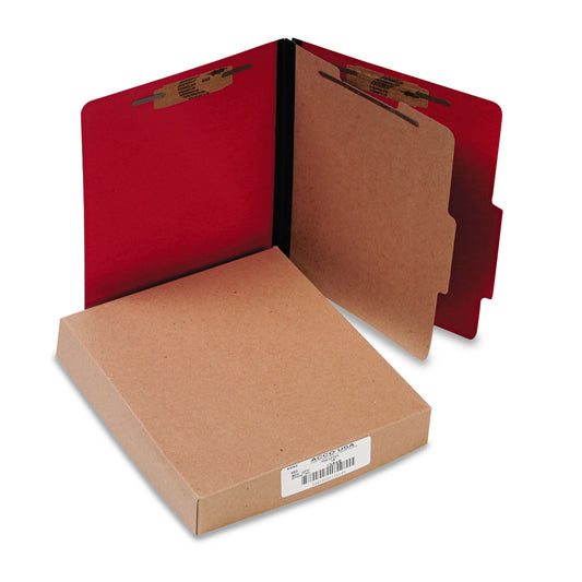 Acco ColorLife PRESSTEX Classification Folders, 2" Expansion, 1 Divider, 4 Fasteners, Letter Size, Executive Red Exterior, 10/Box (15649)