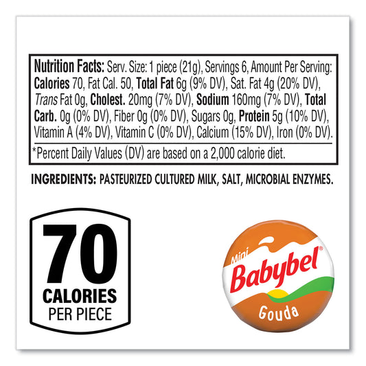 Mini Babybel Gouda, 0.71 oz Individually Wrapped, 6/Bag, 6 Bags/Carton (60000230)