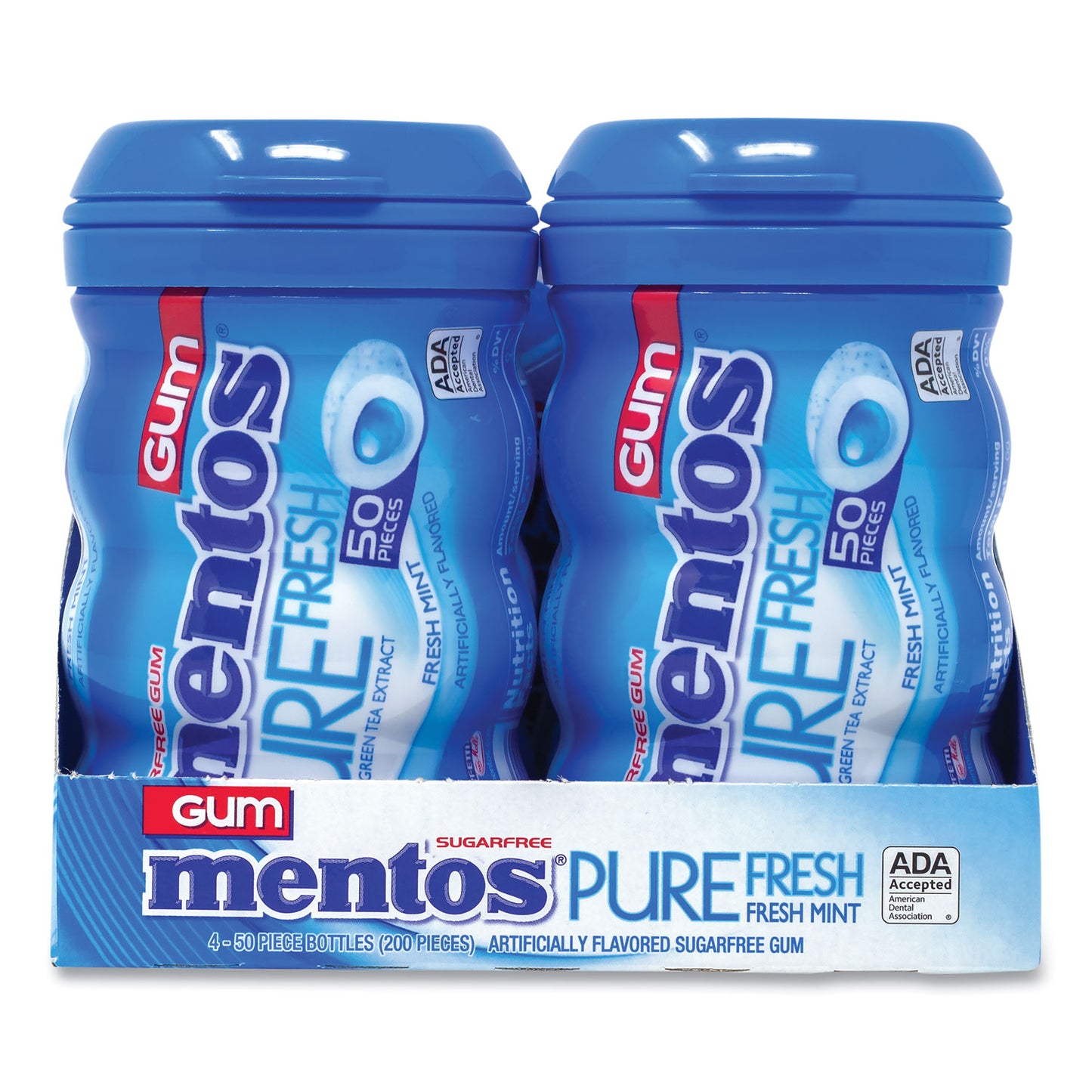 Mentos Pure Fresh Gum Variety Pack, Fresh Mint/Spearmint, 50 Pieces/Bottle, 8 Bottles/Carton (60000727)