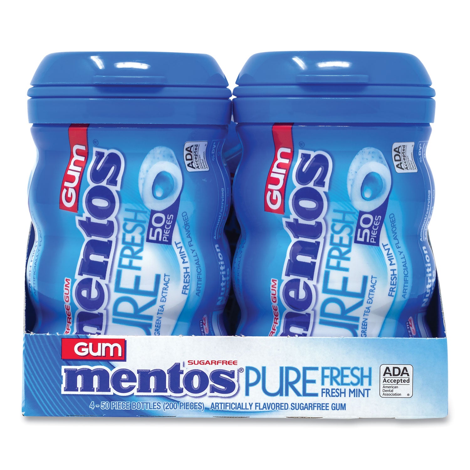 Mentos Pure Fresh Gum Variety Pack, Fresh Mint/Spearmint, 50 Pieces/Bottle, 8 Bottles/Carton (60000727)