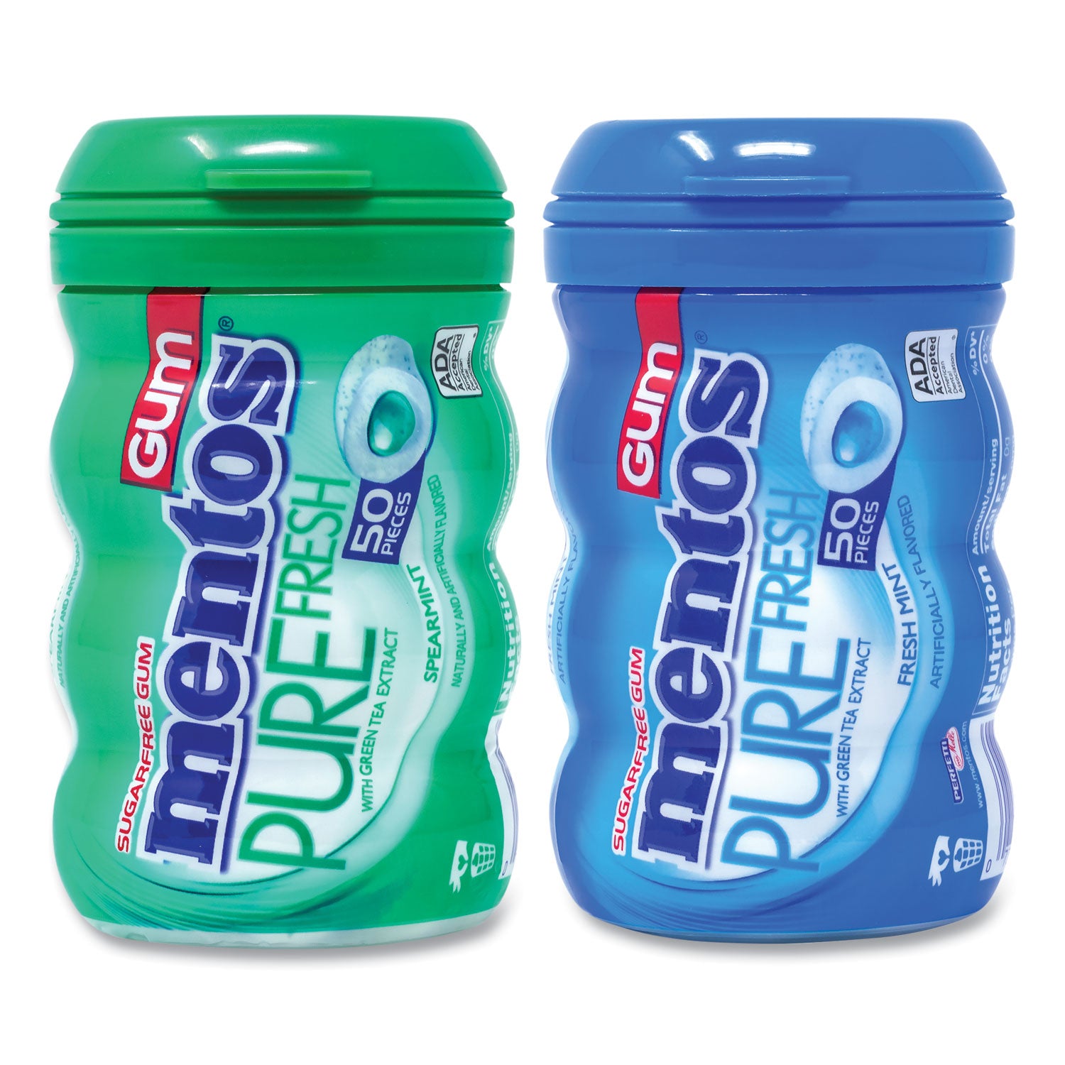 Mentos Pure Fresh Gum Variety Pack, Fresh Mint/Spearmint, 50 Pieces/Bottle, 8 Bottles/Carton (60000727)