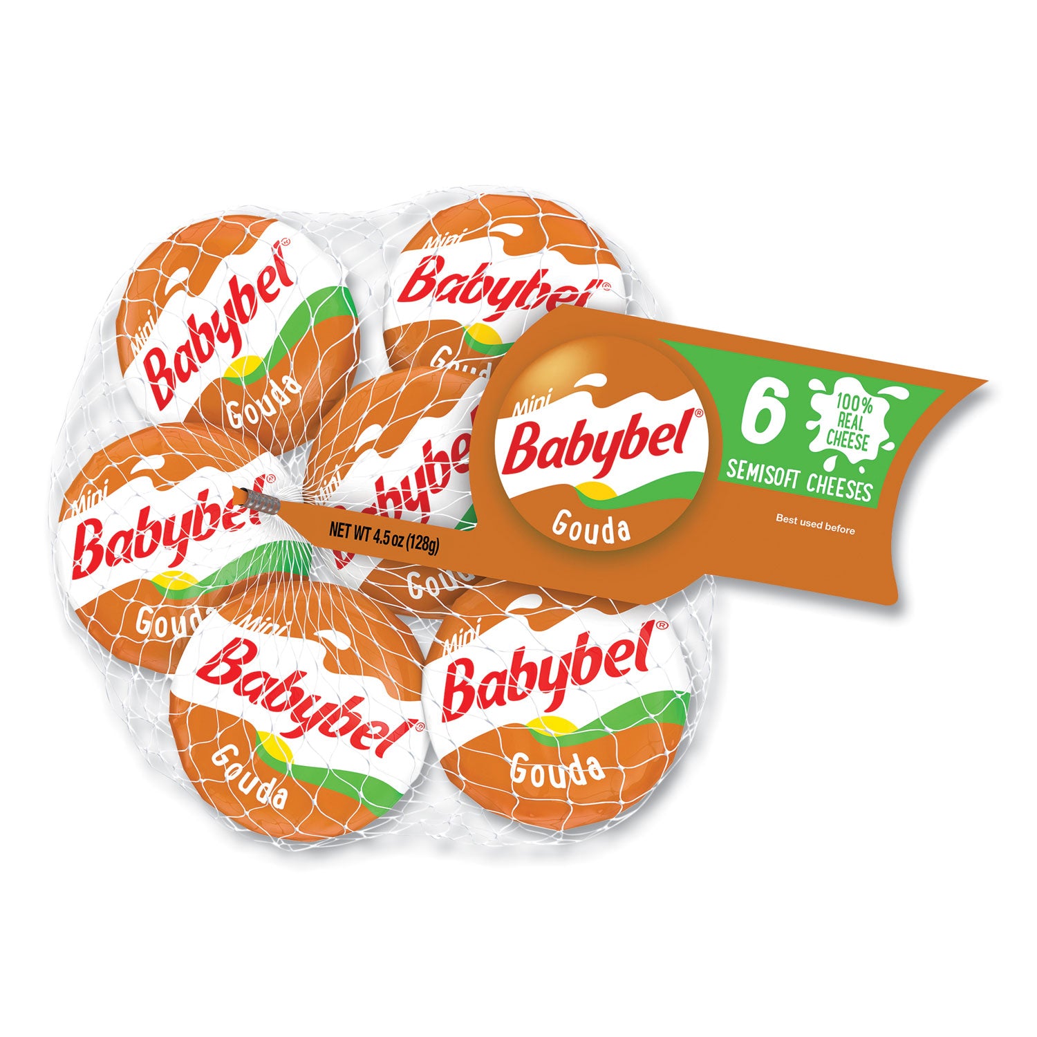 Mini Babybel Gouda, 0.71 oz Individually Wrapped, 6/Bag, 6 Bags/Carton (60000230)