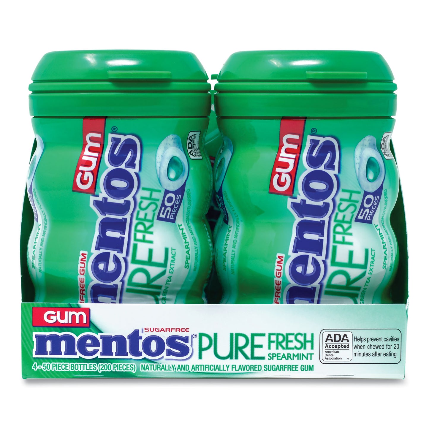 Mentos Pure Fresh Gum Variety Pack, Fresh Mint/Spearmint, 50 Pieces/Bottle, 8 Bottles/Carton (60000727)