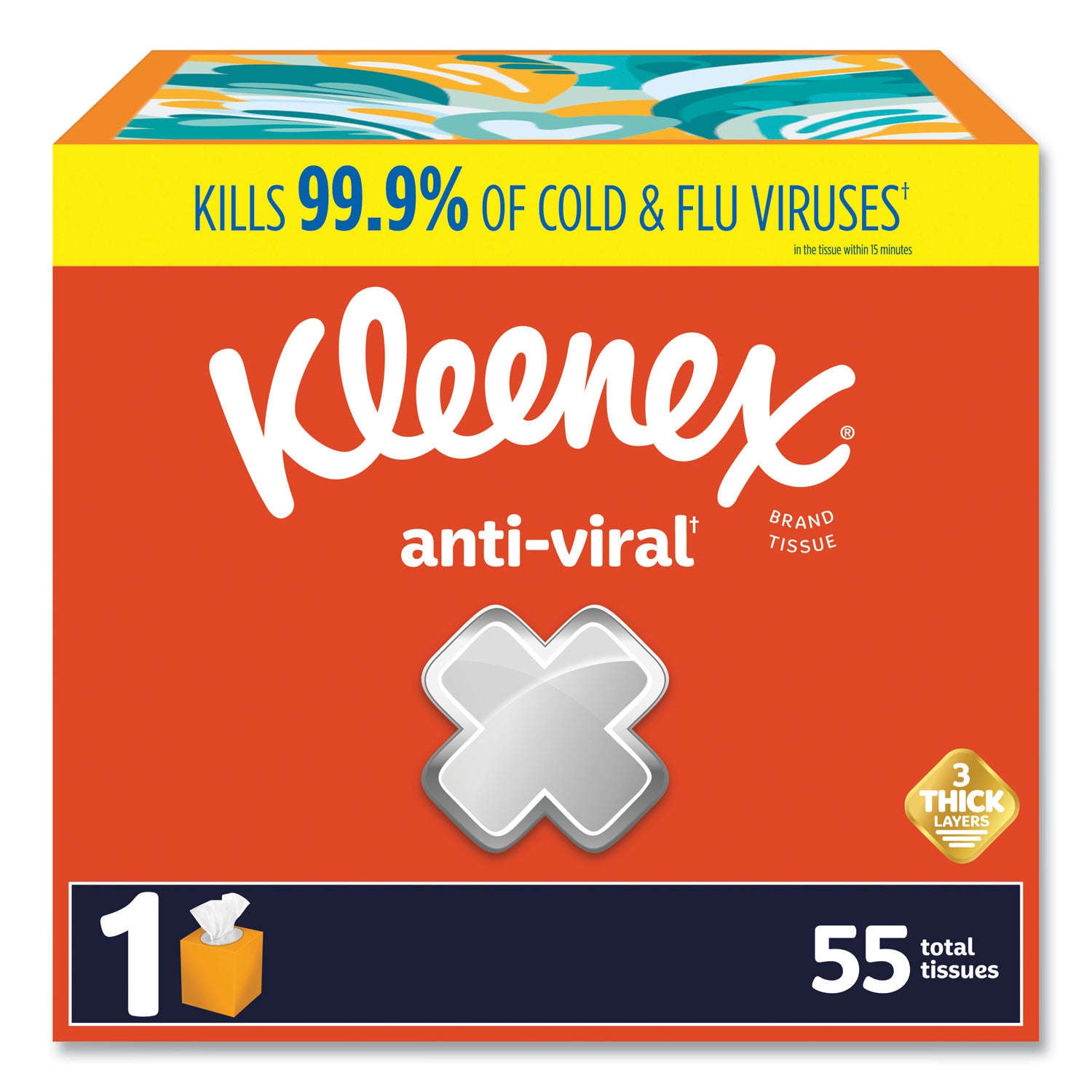 Kleenex Anti-Viral Facial Tissue, 3-Ply, White, 55 Sheets/Box, 27 Boxes/Carton (54505)