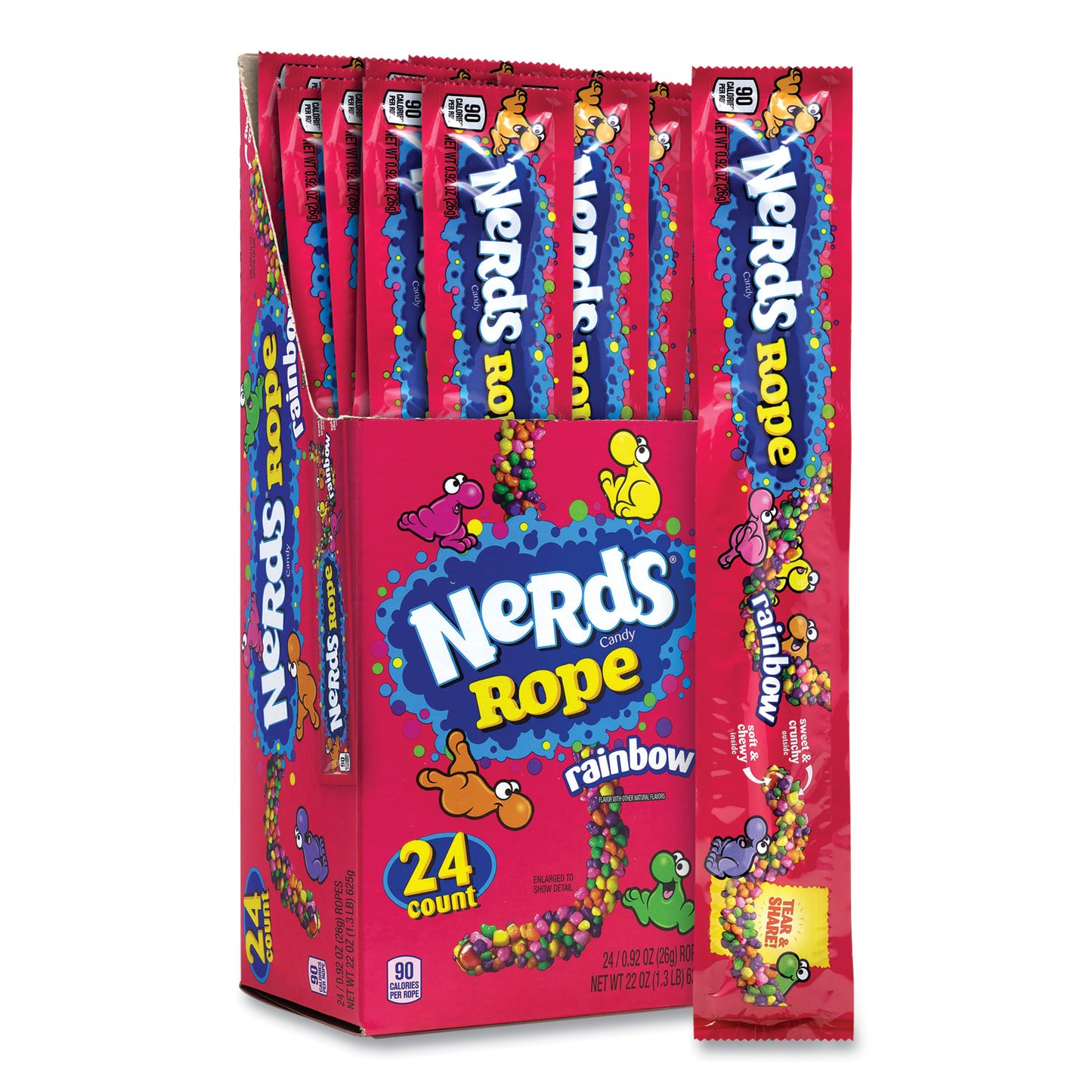 Nestle Nerds Rope Candy, Fruity, 0.92 oz Individually Wrapped, 24/Carton (22002136)