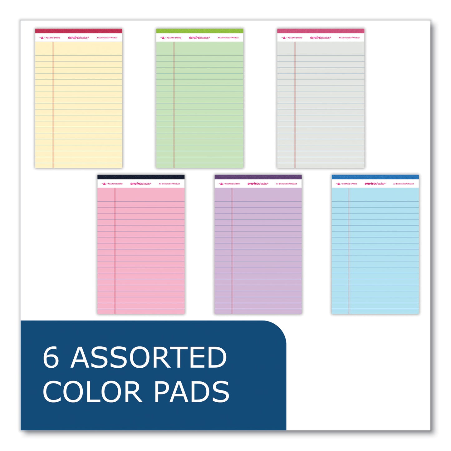 Roaring Spring Enviroshades Legal Notepads, 50 Assorted 5 x 8 Sheets, 72 Notepads/Carton (74220CS)