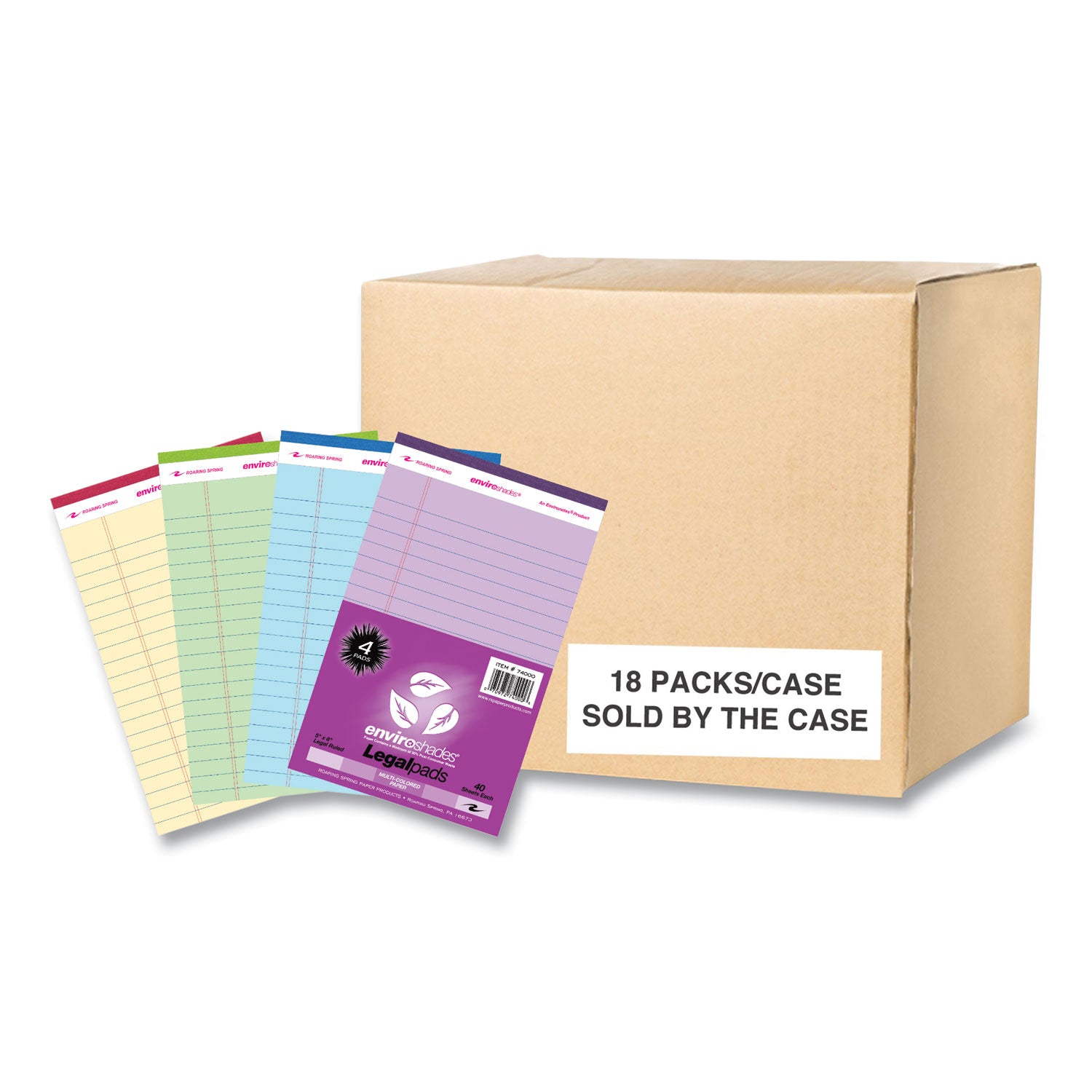 Roaring Spring Enviroshades Legal Notepads, 40 Assorted 5 x 8 Sheets, 72 Notepads/Carton (74000CS)