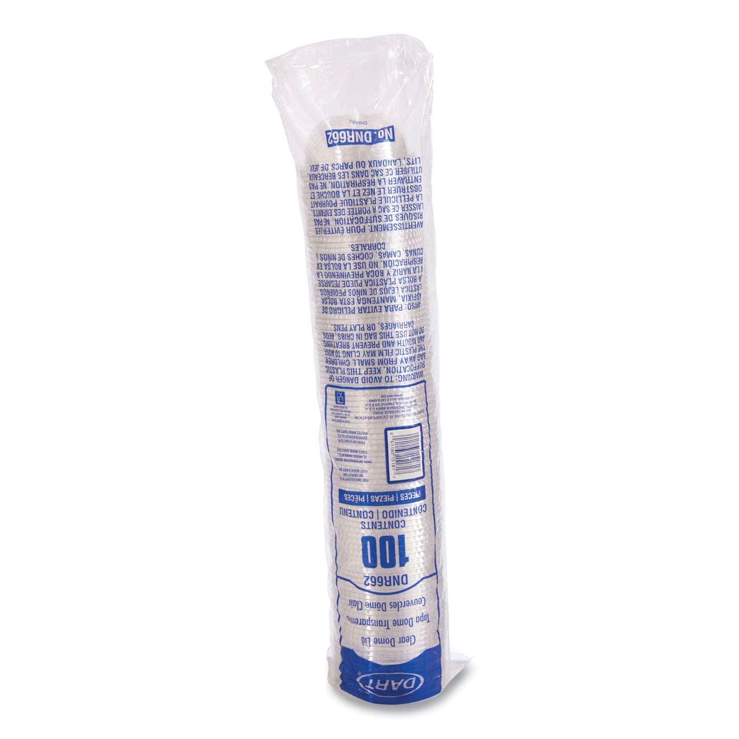 Dart Plastic Dome Lid, No-Hole, Fits 9 oz to 22 oz Cups, Clear, 100/Sleeve, 10 Sleeves/Carton (DNR662)