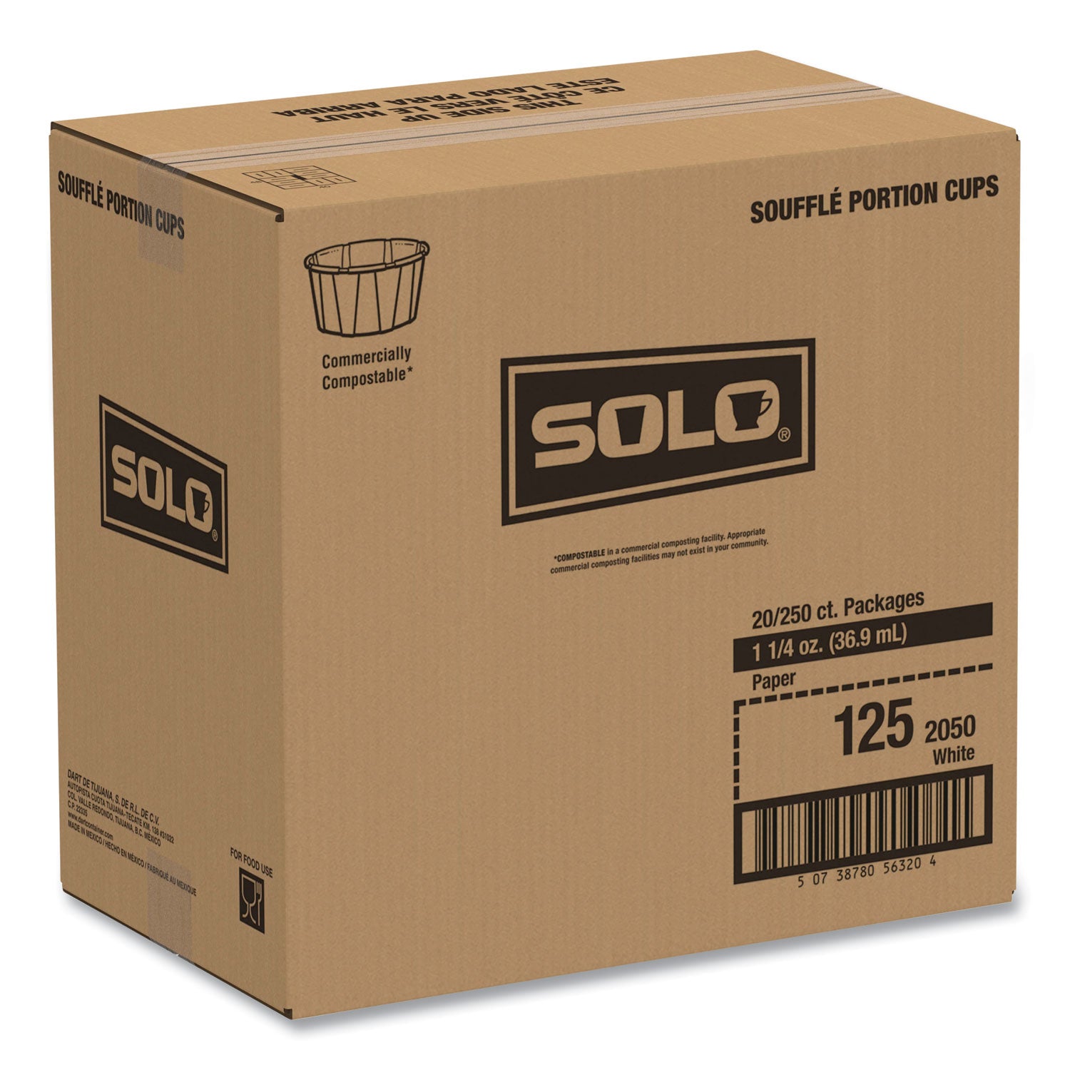 SOLO Paper Portion Cups, ProPlanet Seal, 1.25 oz, White, 250/Bag, 20 Bags/Carton (125U)