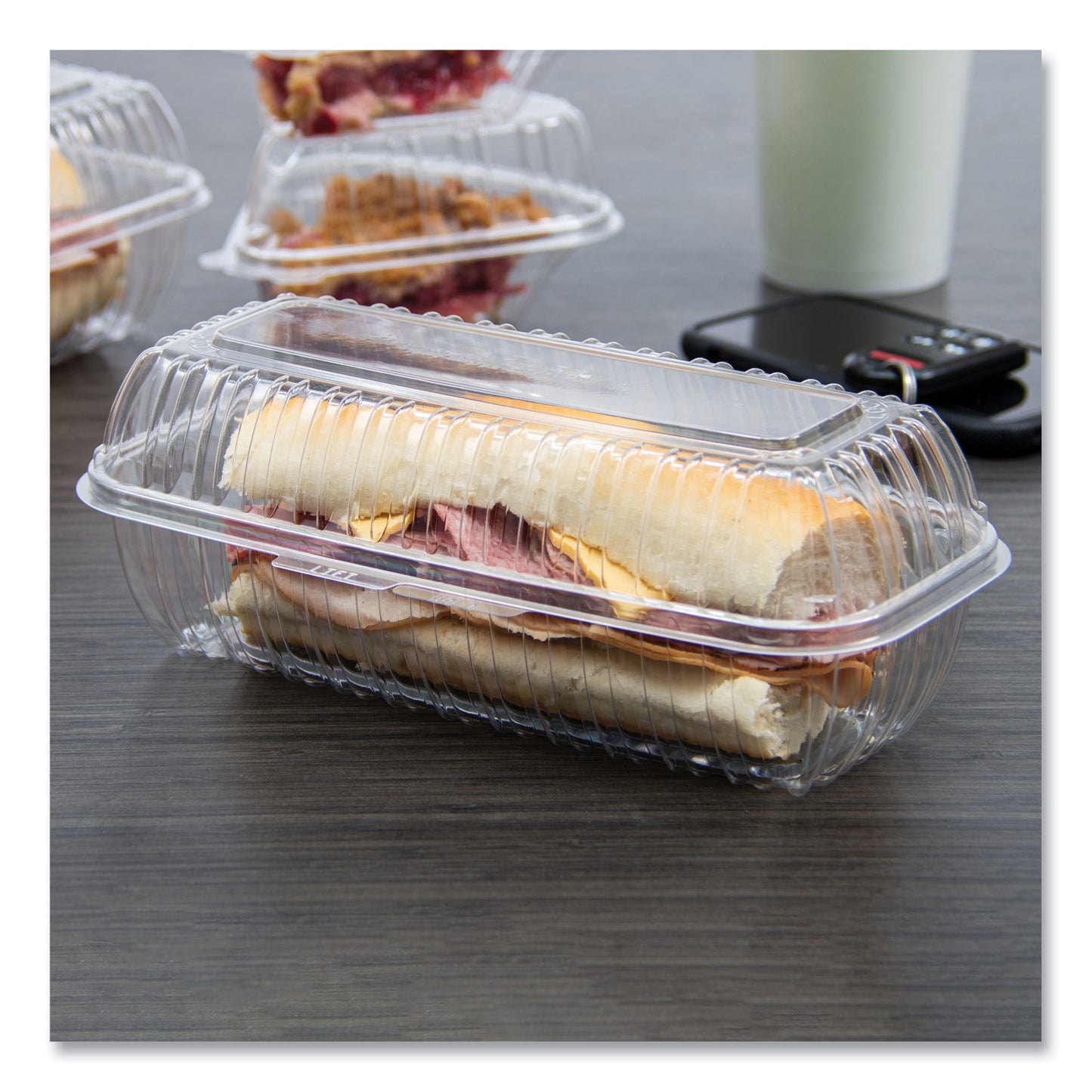 Dart Showtime Clear Hinged Containers, Hoagie Container, 29.9 oz, 5.1 x 9.9 x 3.5, Clear, Plastic, 100/Bag 2 Bags/Carton (C99HT1)