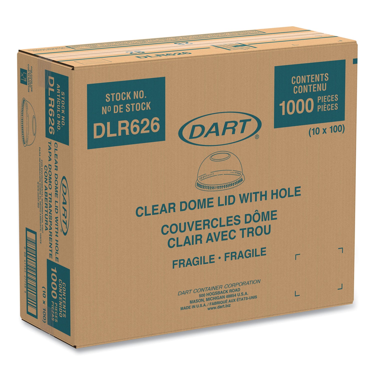 Dart Ultra Clear Dome Cold Cup Lids, Fits 16 oz to 24 oz Cups, PET, Clear, 100/Pack (DLR626PK)