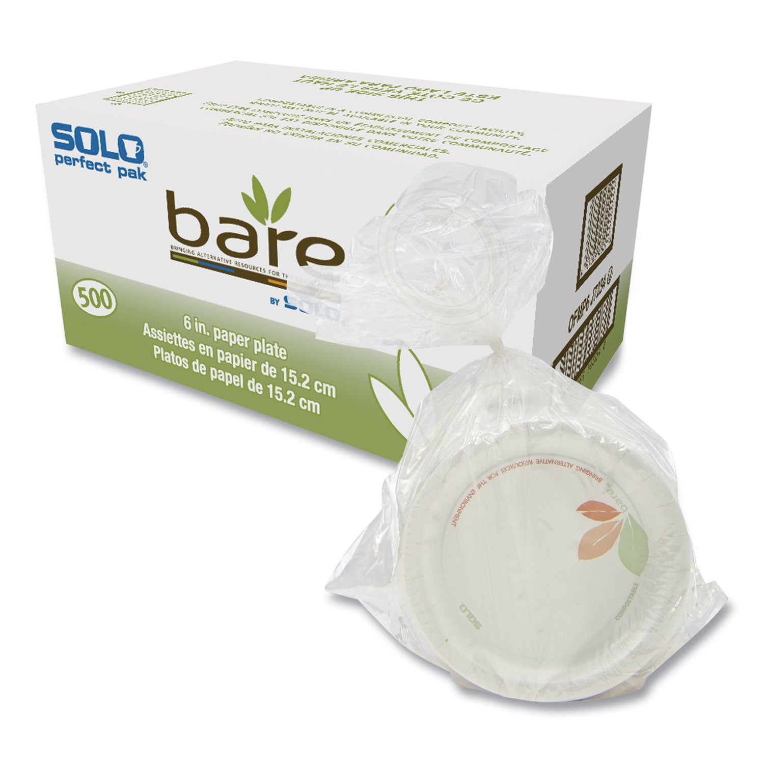 SOLO Bare Eco-Forward Paper Dinnerware Perfect Pak, ProPlanet Seal, Plate, 6" dia, Green/Tan, 125/Pack, 4 Packs/Carton (OFMP6J7234)