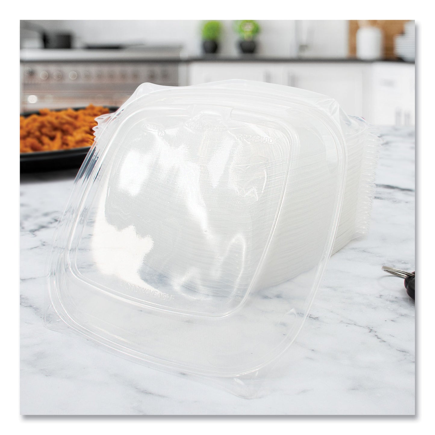 Dart PresentaBowls Pro Clear Square Bowl Lids, Large Vented Square, 8.5 x 8.5 x 1, Clear, Plastic, 63/Bag, 4 Bags/Carton (PP2464BDL)