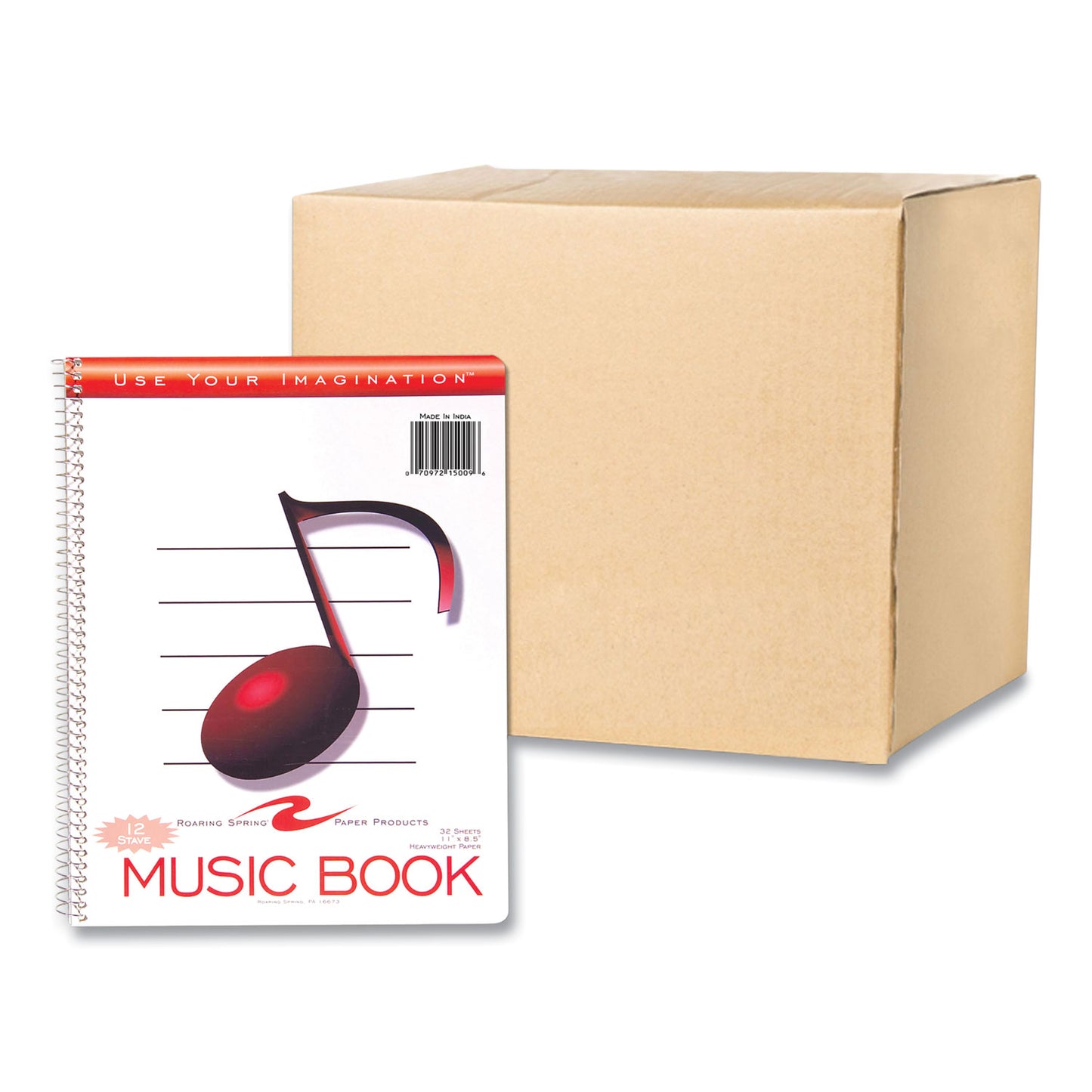 Roaring Spring Music Notebook, Music Transcription Format, White Cover, (32) 11 x 8.5 Sheets, 24/Carton (15009CS)