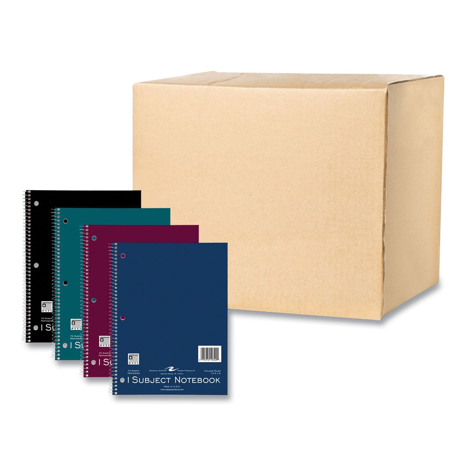 Roaring Spring Subject Wirebound Notebook, 1-Subject, Medium/College Rule, Assorted Cover, (70) 10.5 x 8 Sheets, 24/Carton (10322CS)