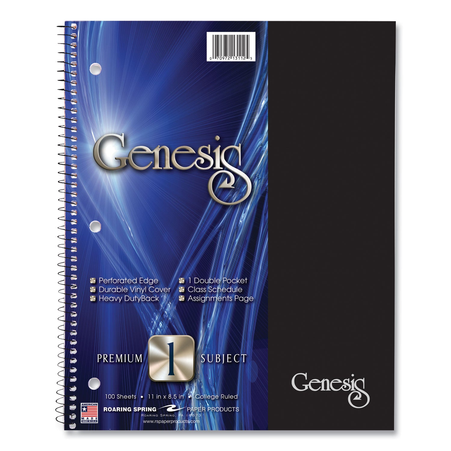 Roaring Spring Genesis Notebook, 1-Subject, Medium/College Rule, Randomly Assorted Cover Color, (100) 11 x 9 Sheets, 12/Carton (13112CS)