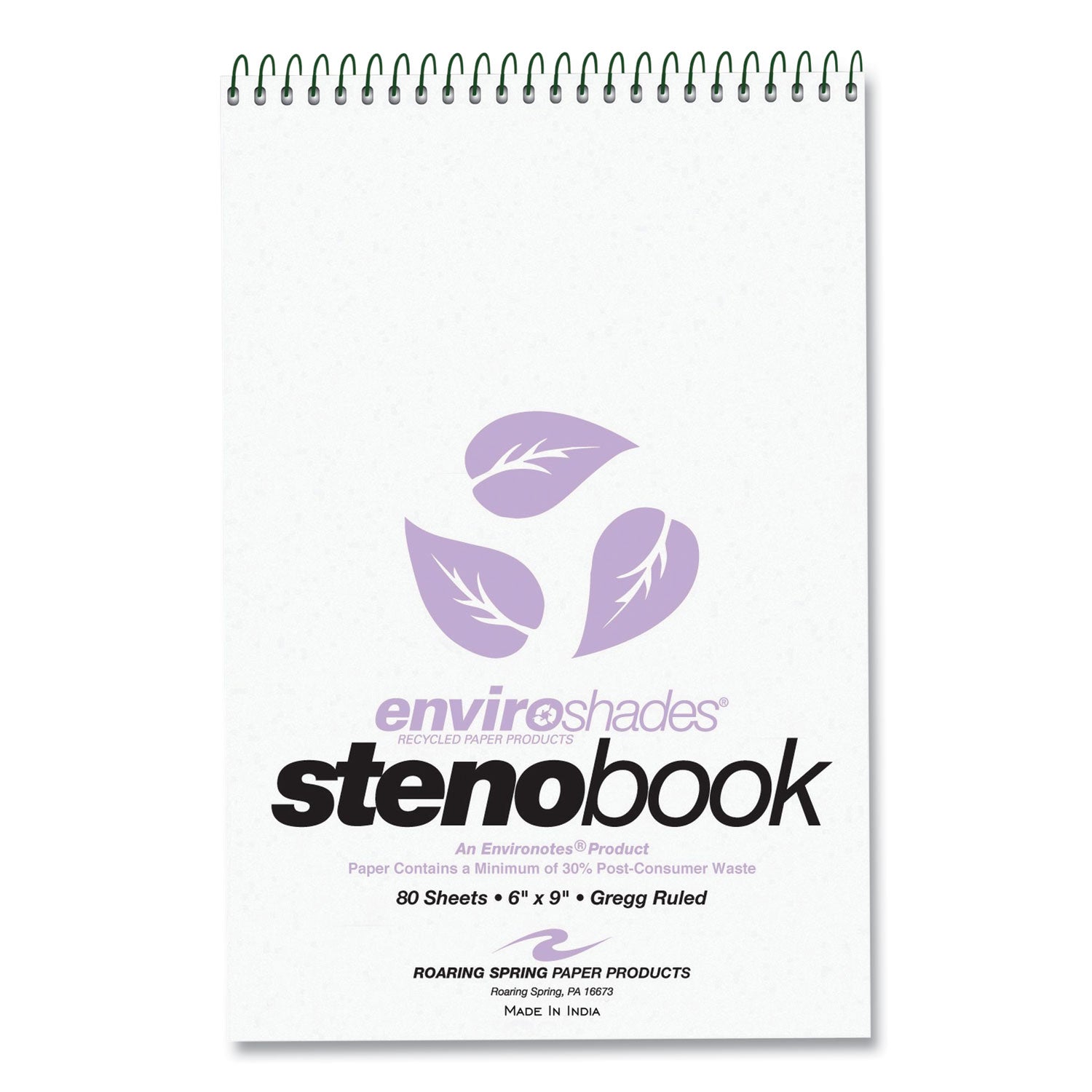 Roaring Spring EnviroShades Steno Pad, Gregg Rule, White Cover, 80 Orchid 6 x 9 Sheets, 24 Pads/Carton (12264CS)