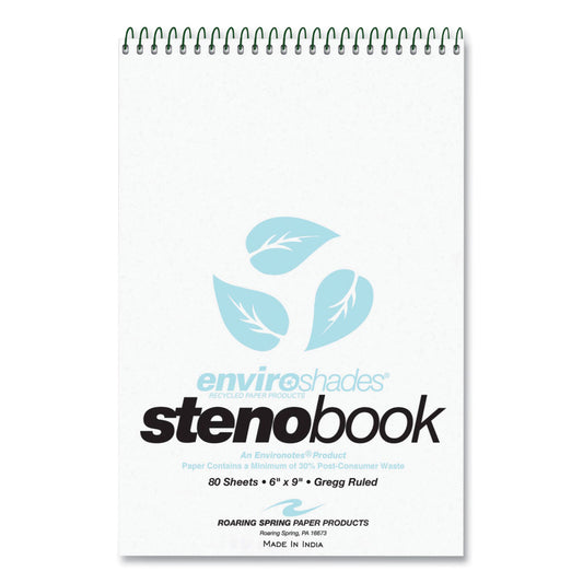 Roaring Spring EnviroShades Steno Pad, Gregg Rule, White Cover, 80 Blue 6 x 9 Sheets, 24 Pads/Carton (12284CS)