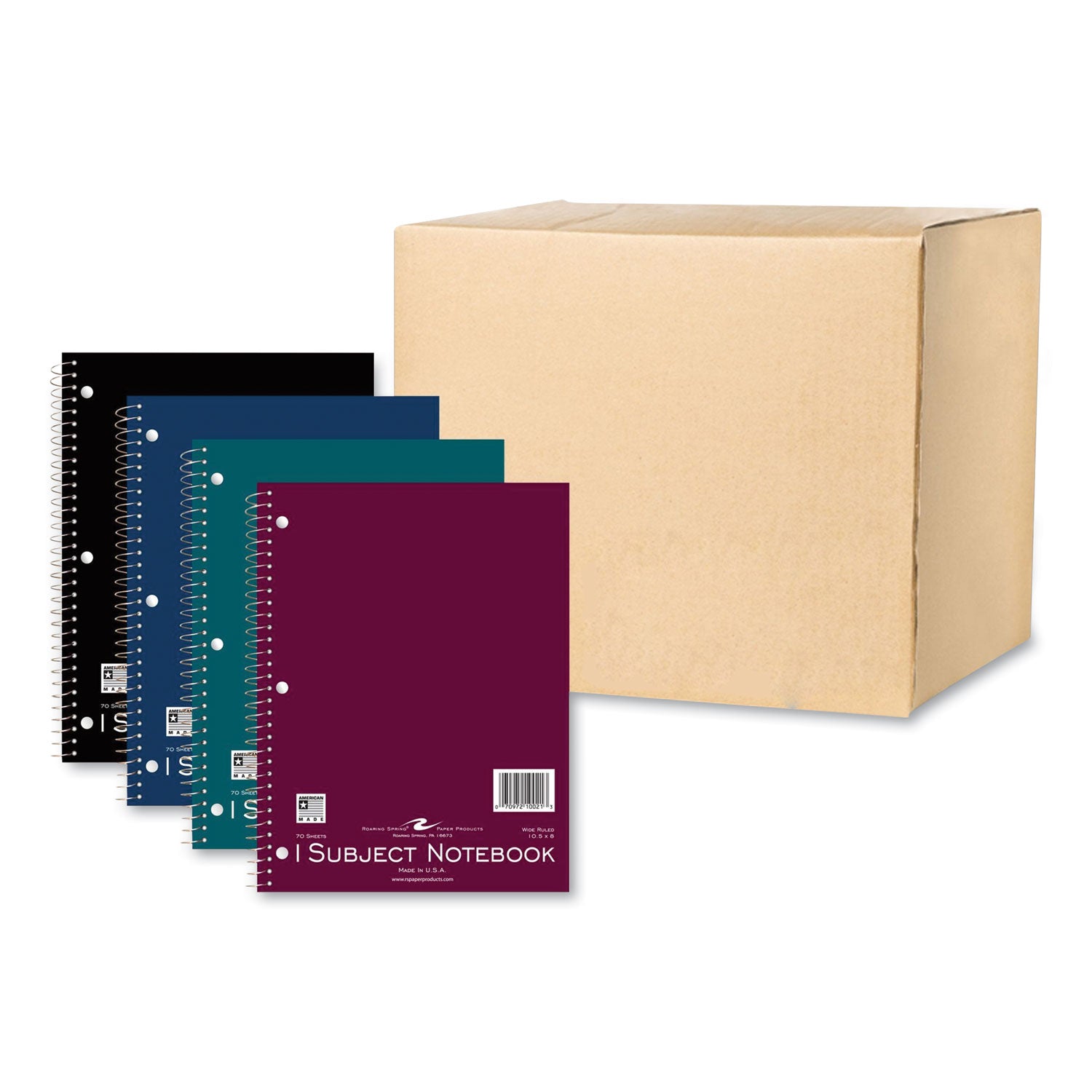 Roaring Spring Subject Wirebound Promo Notebook, 1-Subject, Wide/Legal Rule, Assorted Cover, (70) 10.5 x 8 Sheets, 24/Carton (10021CS)