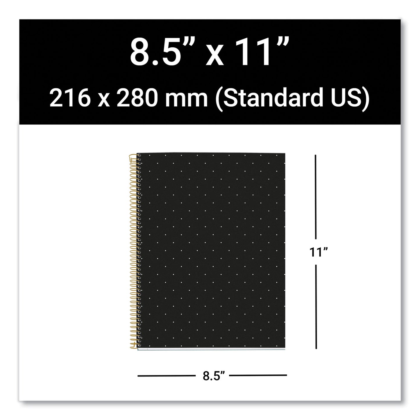 Roaring Spring MR M Fashion Notebook, 4-Subject, Medium/College Rule, Black Dots Cover, (120) 11 x 8.5 Sheets, 5/Carton (48293CS)