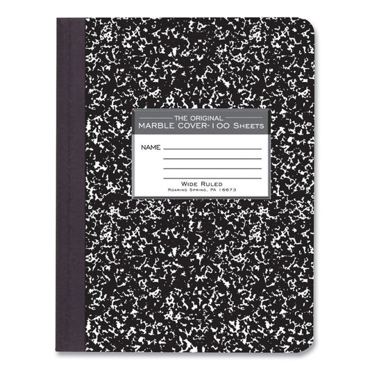 Roaring Spring Hardcover Marble Composition Book, Wide/Legal Rule, Black Marble Cover, (100) 9.75 x 7.5 Sheets, 12/Carton (77231CS)