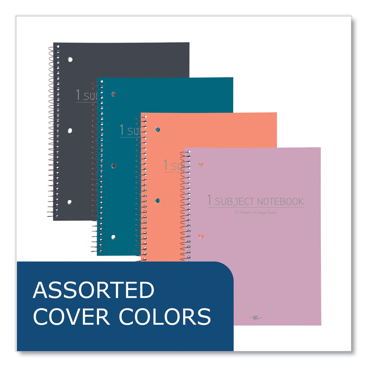 Roaring Spring Subject Wirebound Promo Notebook, 1-Subject, Med/College Rule, Assorted Cover, (70) 10.5 x 8 Sheets, 24/Carton (10034CS)