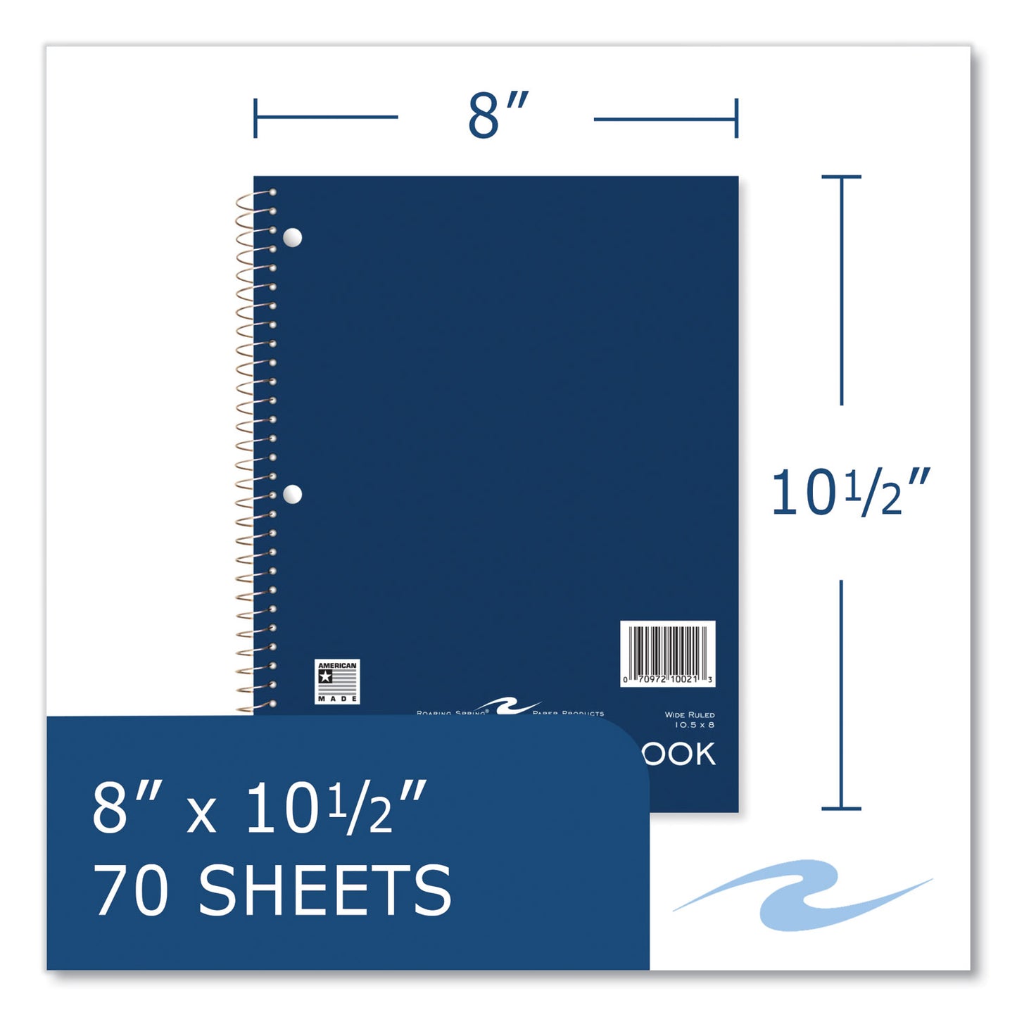 Roaring Spring Subject Wirebound Promo Notebook, 1-Subject, Wide/Legal Rule, Assorted Cover, (70) 10.5 x 8 Sheets, 24/Carton (10021CS)