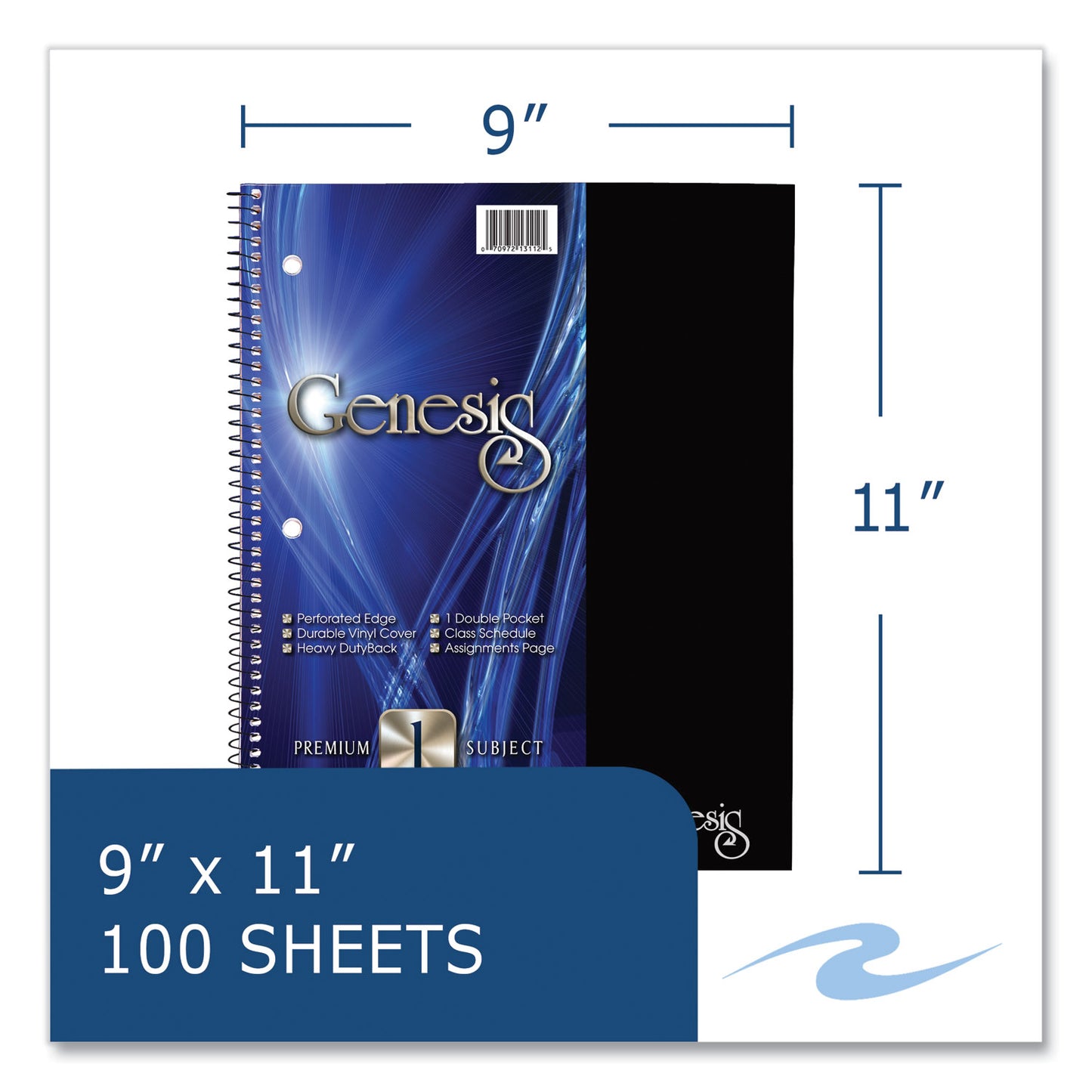 Roaring Spring Genesis Notebook, 1-Subject, Medium/College Rule, Randomly Assorted Cover Color, (100) 11 x 9 Sheets, 12/Carton (13112CS)