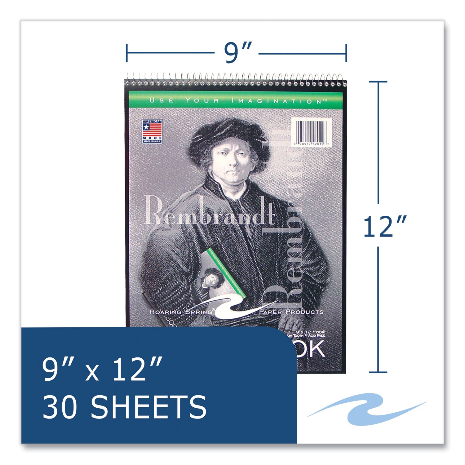 Roaring Spring Sketch Pad, Unruled, Rembrandt Photography Cover, (30) 9 x 12 Sheets,12/Carton (52112CS)