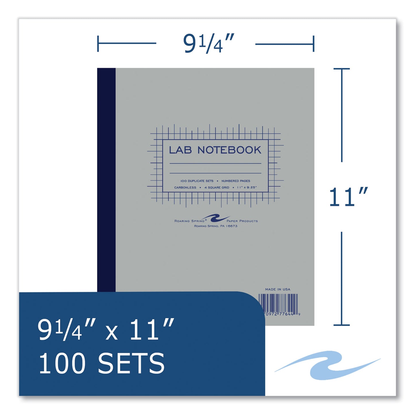 Roaring Spring Lab and Science Carbonless Notebook, Quad Rule (4 sq/in), Gray Cover, (200) 11 x 9.25 Sheets, 5/Carton (77644CS)