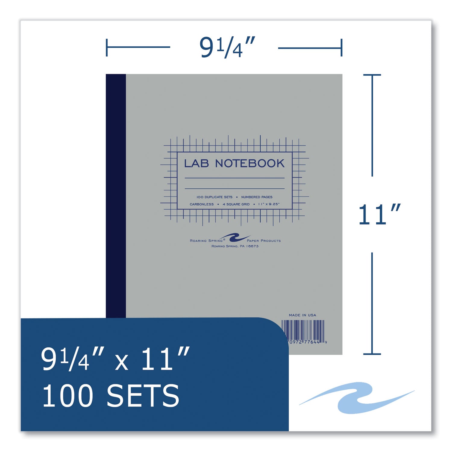 Roaring Spring Lab and Science Carbonless Notebook, Quad Rule (4 sq/in), Gray Cover, (200) 11 x 9.25 Sheets, 5/Carton (77644CS)