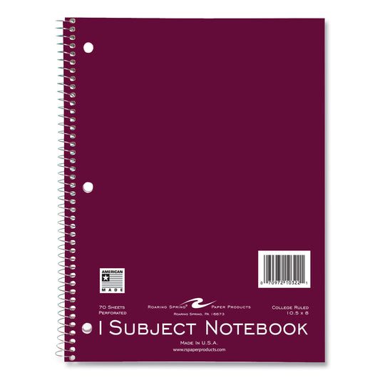 Roaring Spring Subject Wirebound Notebook, 1-Subject, Medium/College Rule, Assorted Cover, (70) 10.5 x 8 Sheets, 24/Carton (10322CS)