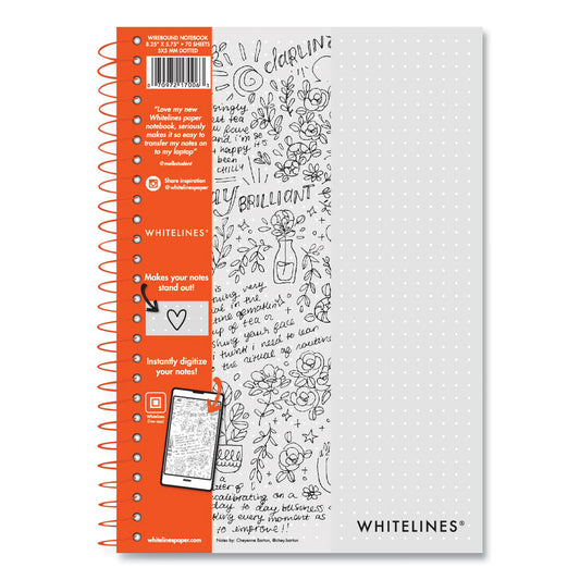 Roaring Spring Whitelines Notebook, Dot Rule (5 mm), Gray/Orange Cover, (70) 8.25 x 5.75 Sheets, 12/Carton (17006CS)