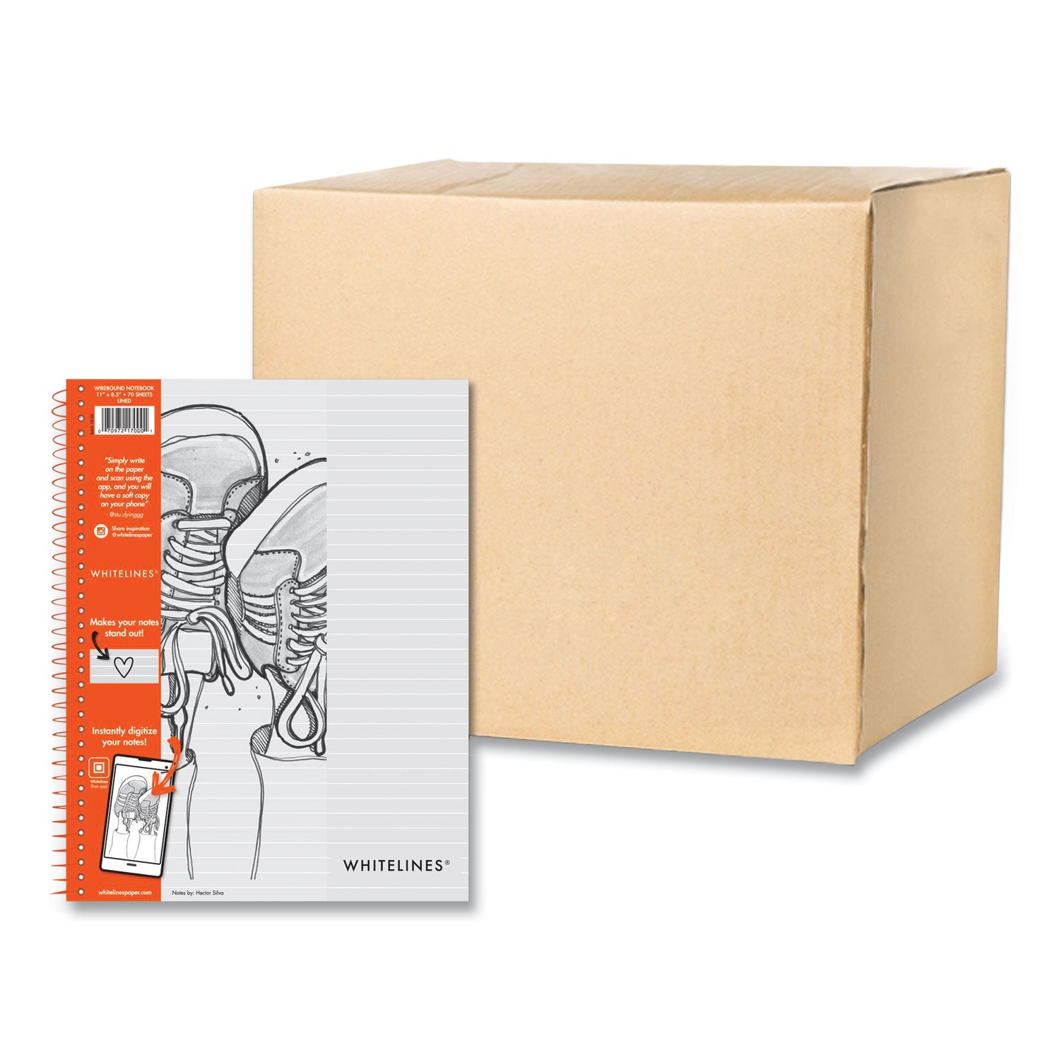 Roaring Spring Whitelines Notebook, Medium/College Rule, Gray/Orange Cover, (70) 8.5 x 11 Sheets, 12/Carton (17000CS)