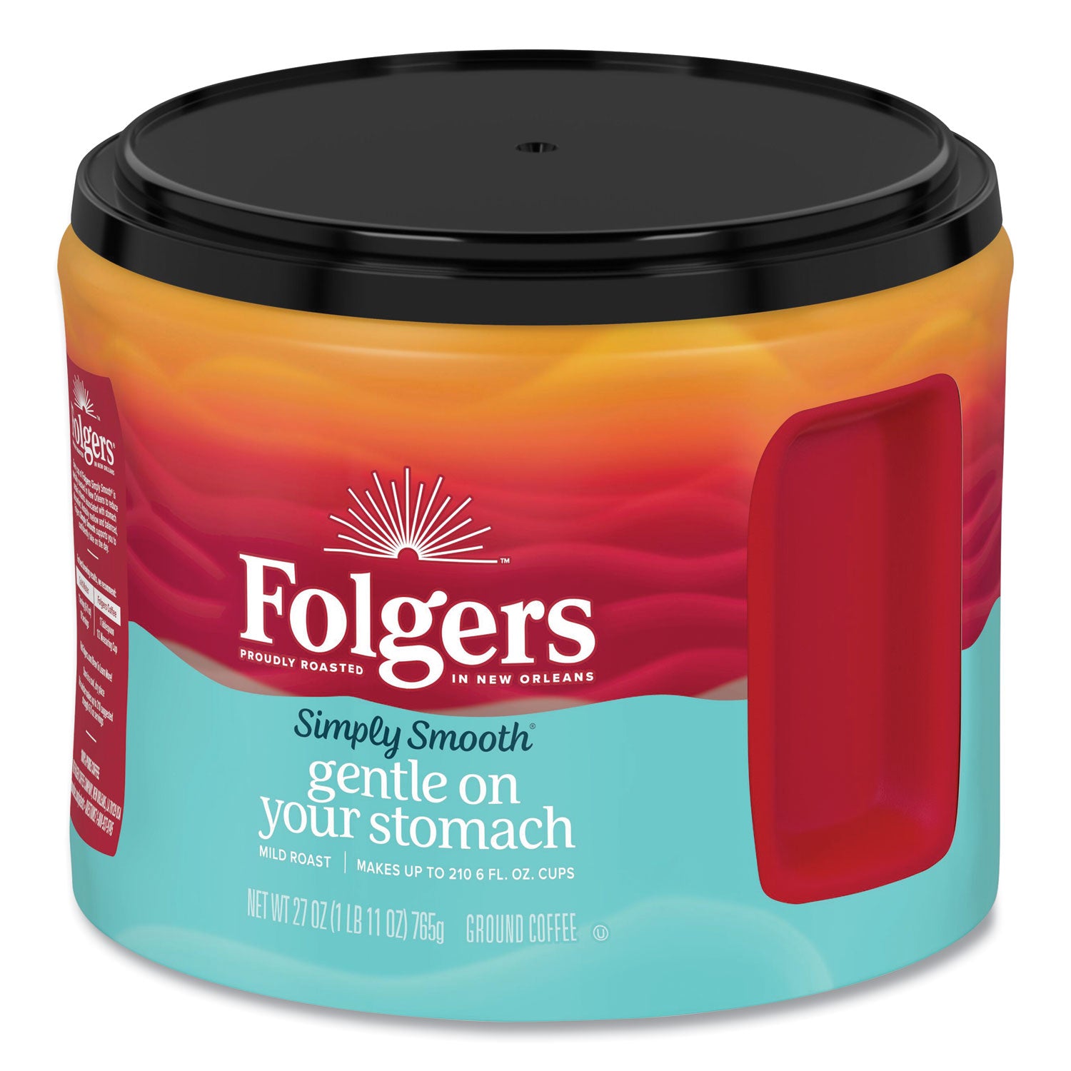 Folgers Simply Smooth Ground Coffee, Gentle On Your Stomach, 27 oz Canister, 6/Carton (30446CT)