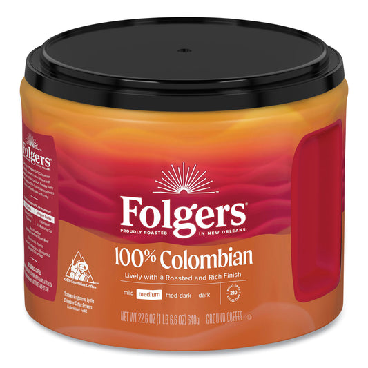 Folgers 100% Columbian Coffee, 22.6 oz Canister, 6/Carton (30445CT)