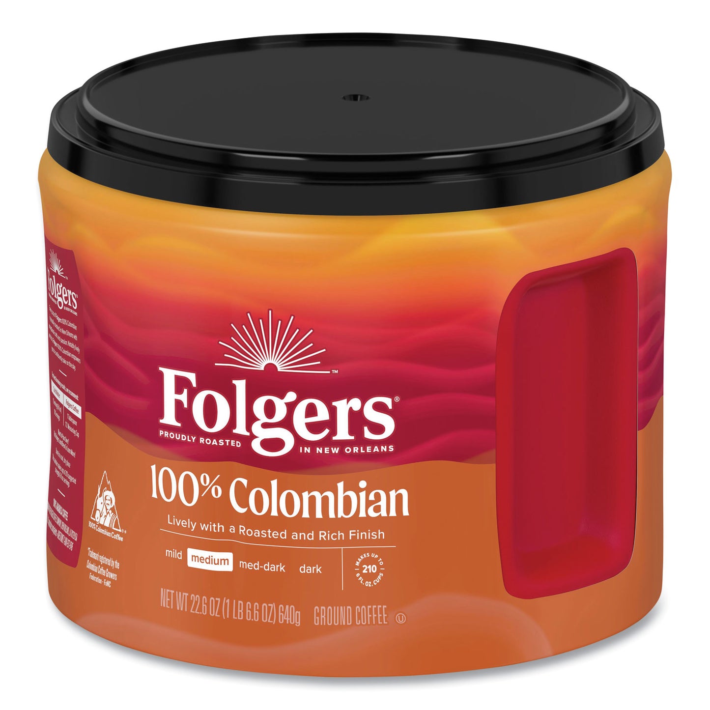 Folgers 100% Columbian Coffee, 22.6 oz Canister, 6/Carton (30445CT)