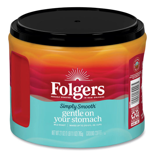 Folgers Simply Smooth Ground Coffee, Gentle On Your Stomach, 27 oz Canister, 6/Carton (30446CT)