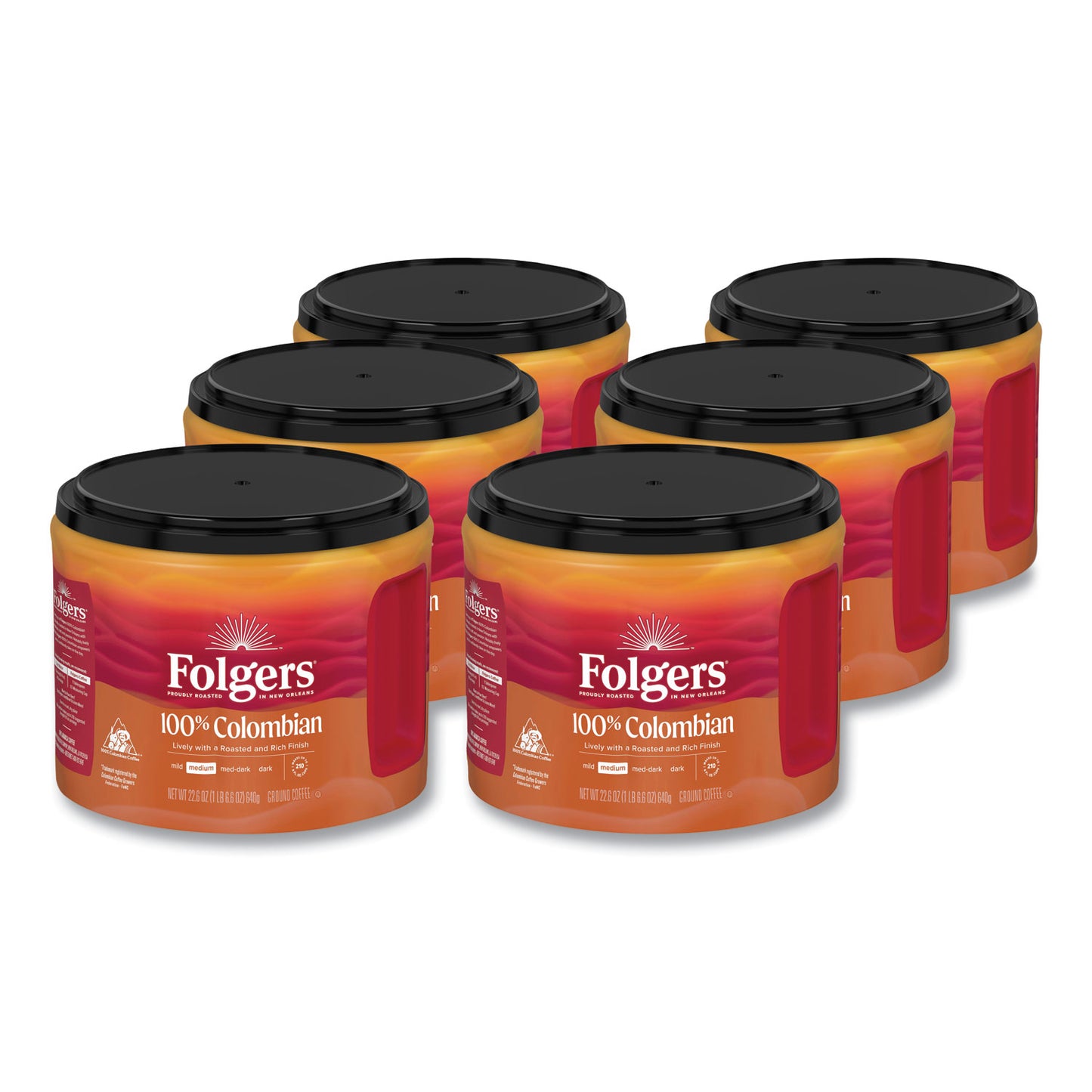 Folgers 100% Columbian Coffee, 22.6 oz Canister, 6/Carton (30445CT)