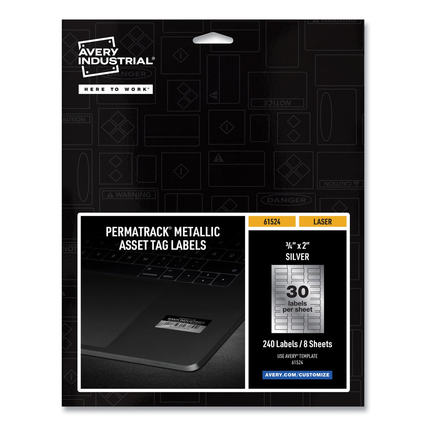 Avery PermaTrack Metallic Asset Tag Labels, Laser Printers, 0.75 x 2, Metallic Silver, 30/Sheet, 8 Sheets/Pack (61524)